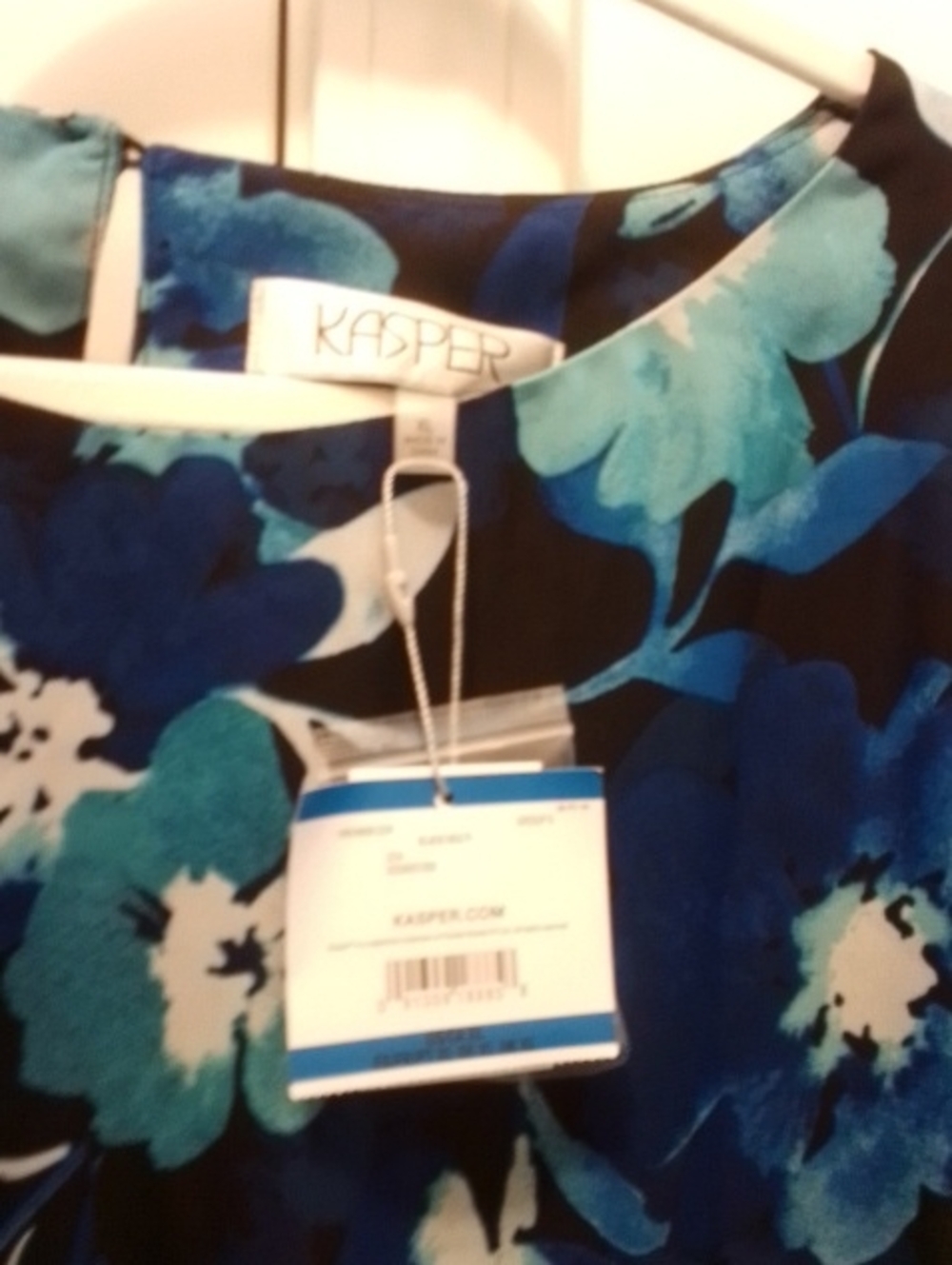 Kasper Navy Floral Bell-Sleeve Blouse with Aqua Accents - Picture 2 of 4